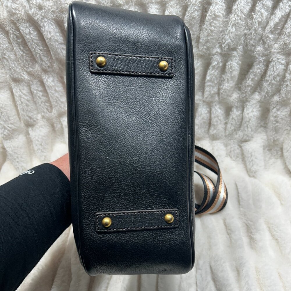 Dooney & Bourke Black Pebble Grain Zip Sac w/ With Custom Striped Web Strap - Picture 8 of 12